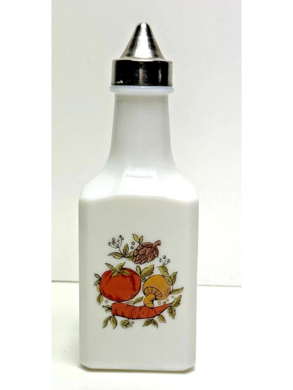 Vtg 70s Spice Of Life Vinegar Oil Milk Glass Dispenser Bottle Square Dominion 6"